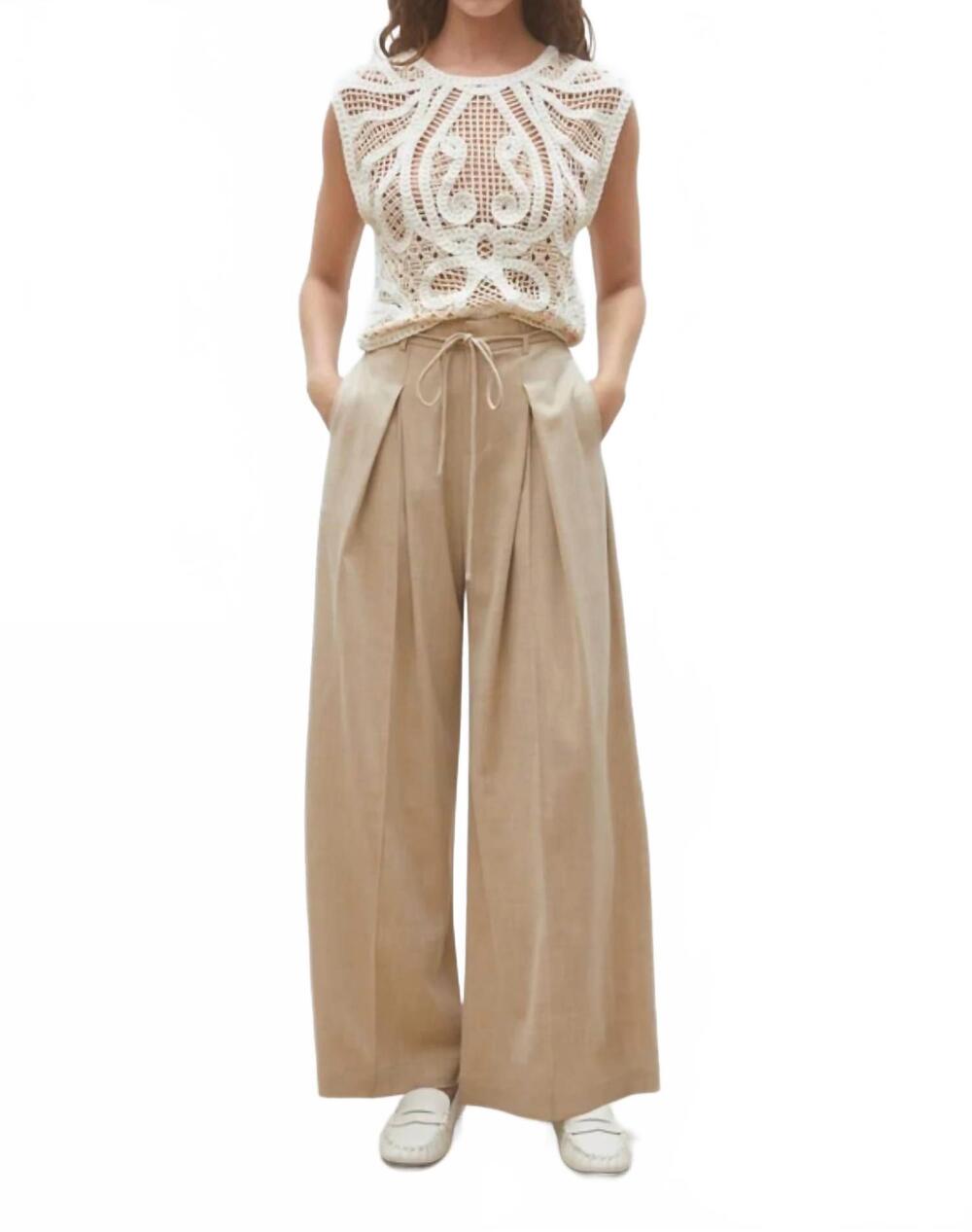 NEW SUNCOO jeff wide-leg darted pants in beige